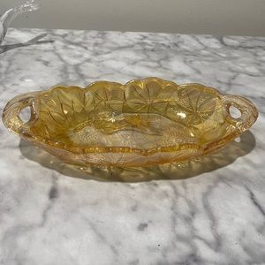 Vintage Lily Pons Amber pickle dish by Indians Glass